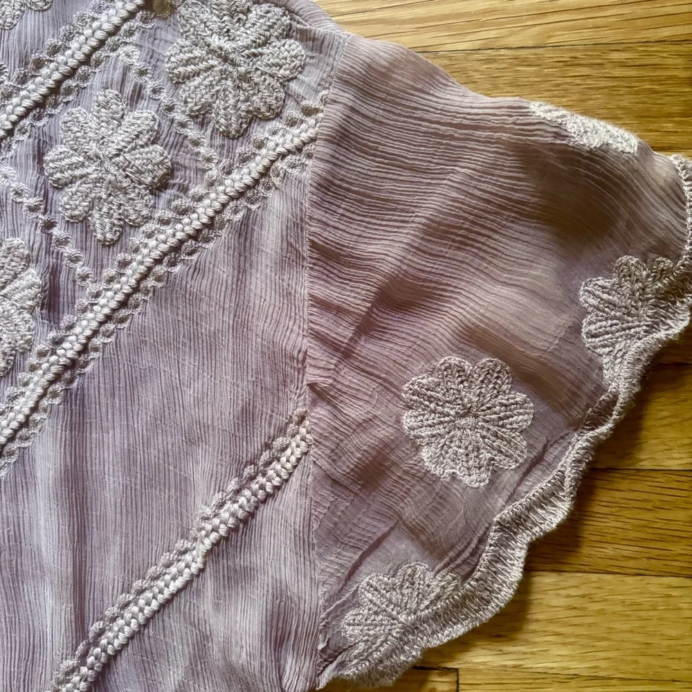 Sundance Lavender Purple Embroidered Sheer Dress Cover Up Boho Cottagecore‎ L
